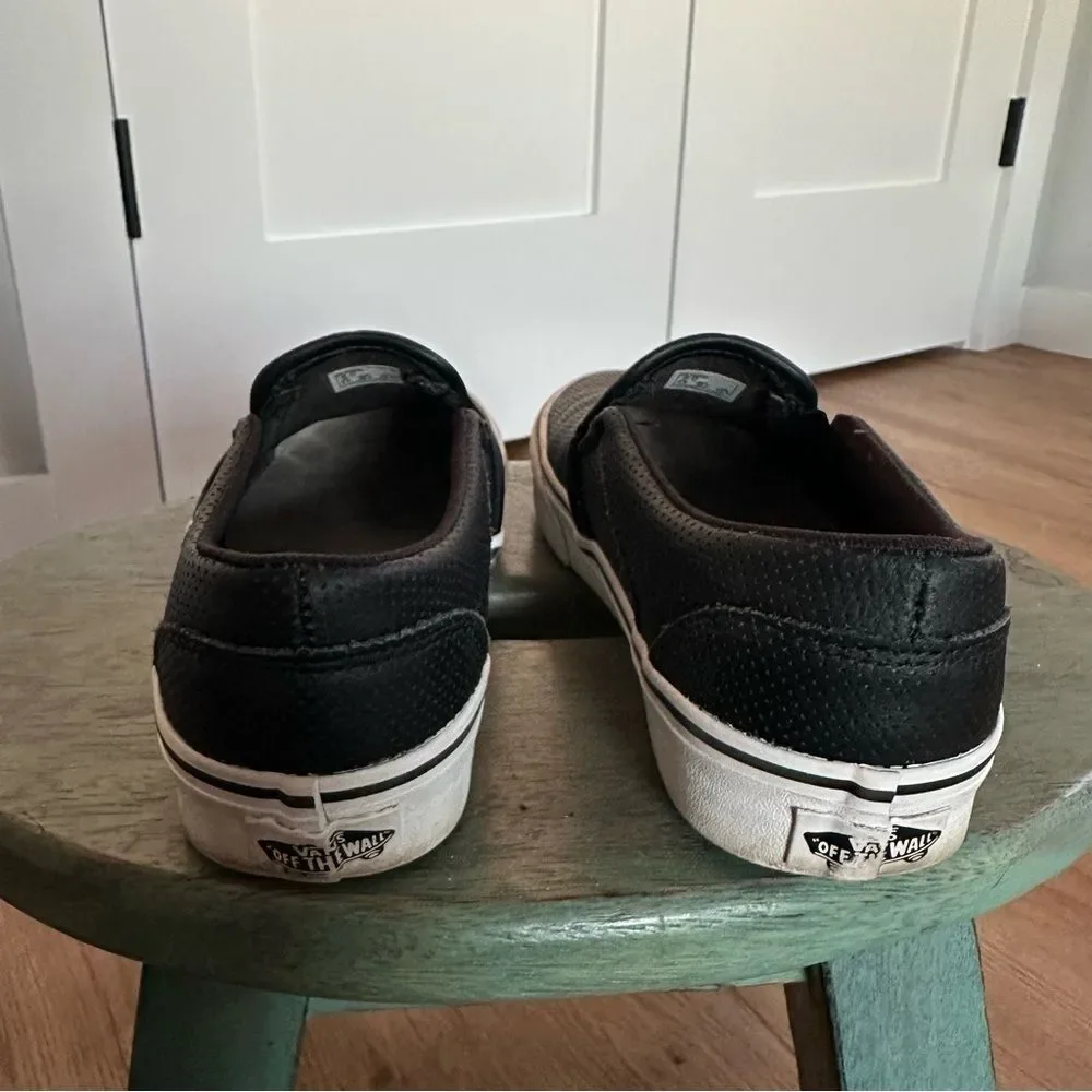 Vans Black Perforated Leather Slip-On Sneakers Women’s Size 6 Streetwear Skate